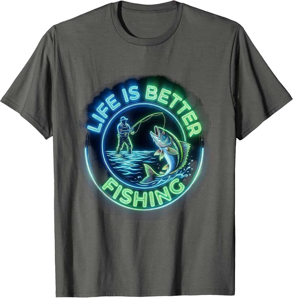 Life Is Better Fishing Men's Outdoors Design T-Shirt - Asphalt Grey