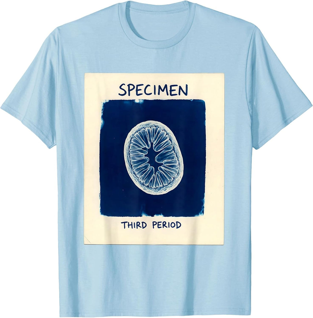Men's Specimen: Third Period Cyanotype Photogram Biology Teacher T-Shirt - Baby Blue