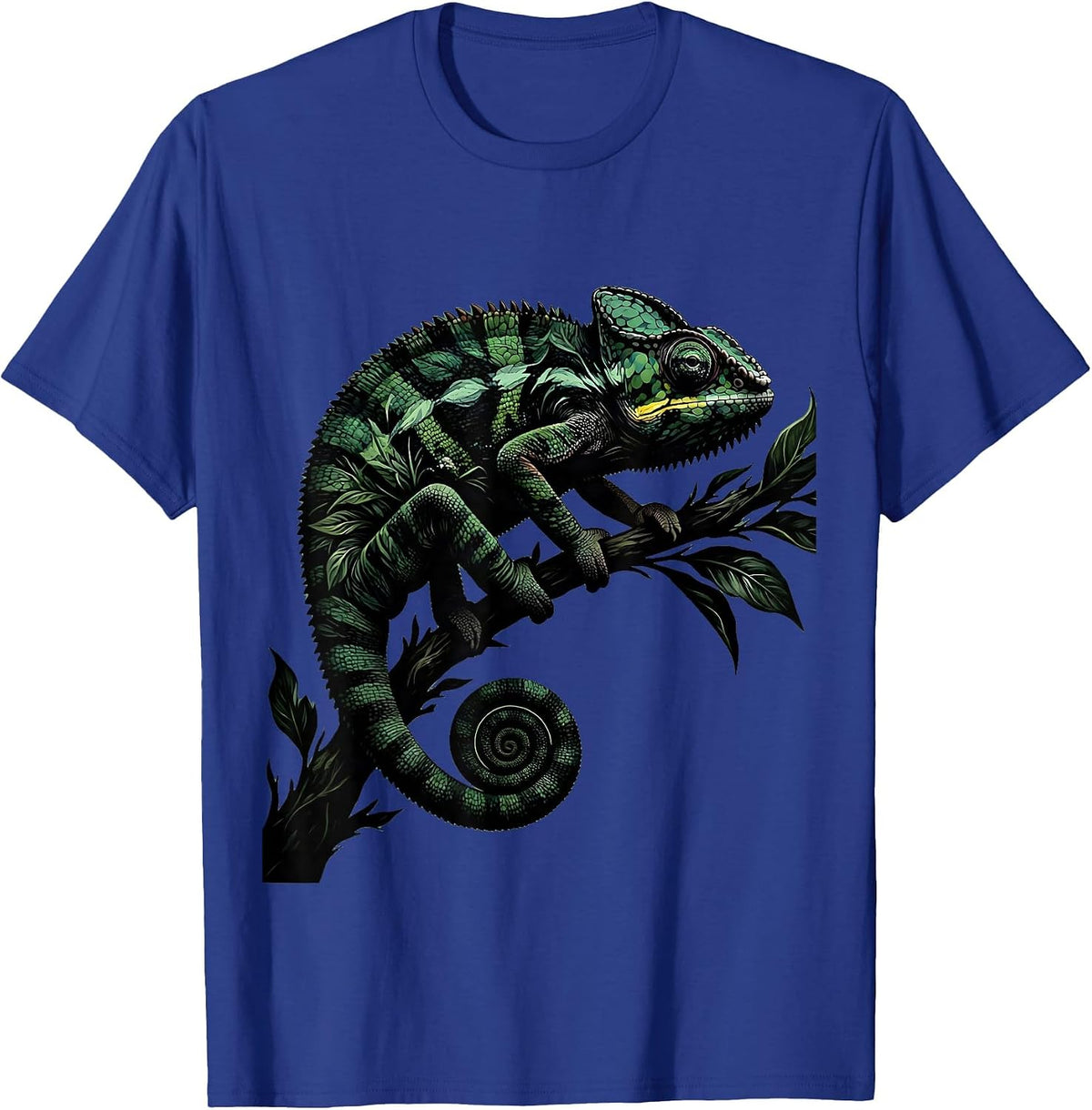 Men's Chameleon Camouflage Leafy Branch Nature Art T-Shirt - Royal Blue