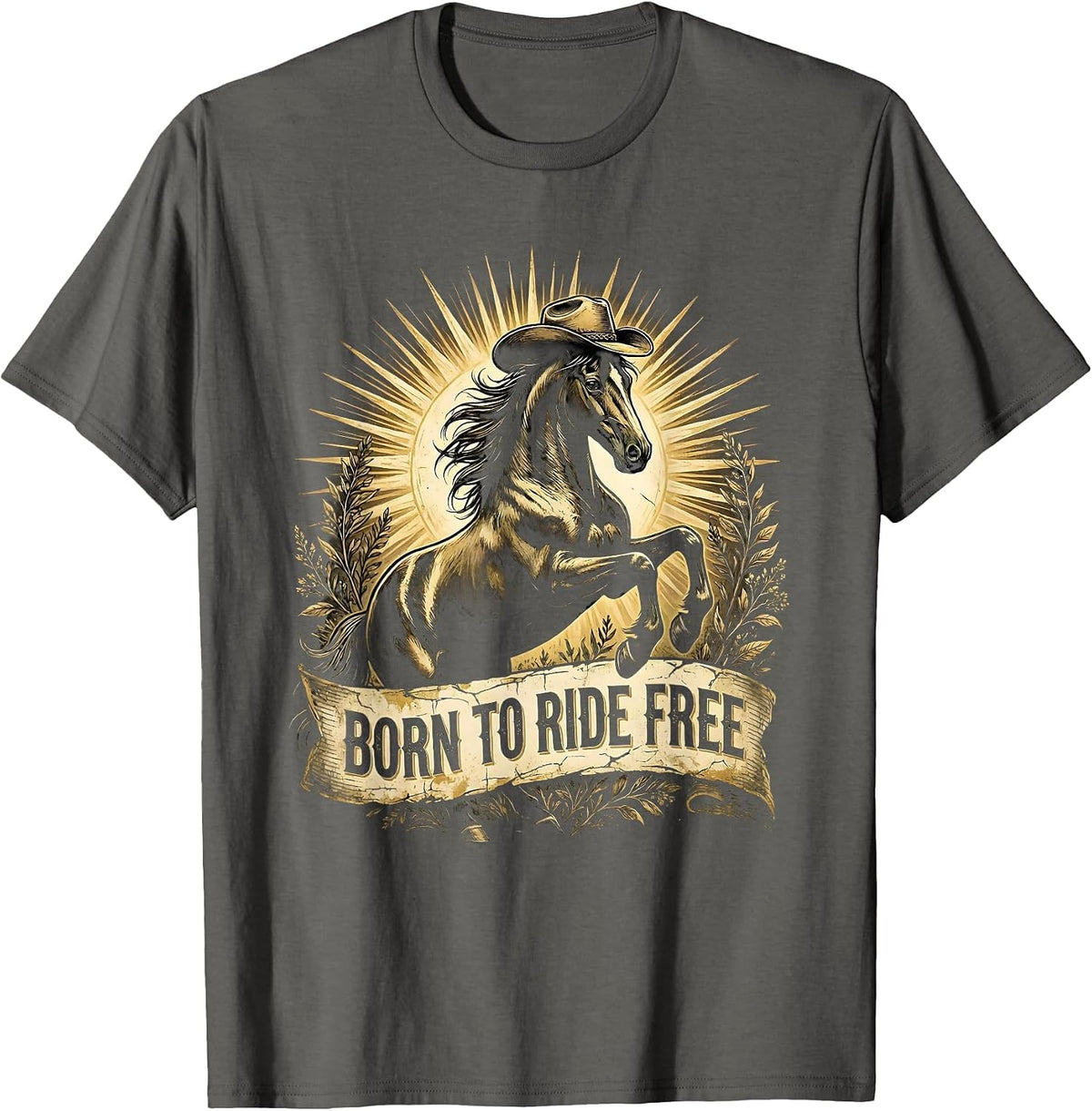 Born to Ride Free Rodeo Graphic Design T-Shirt - Asphalt Grey