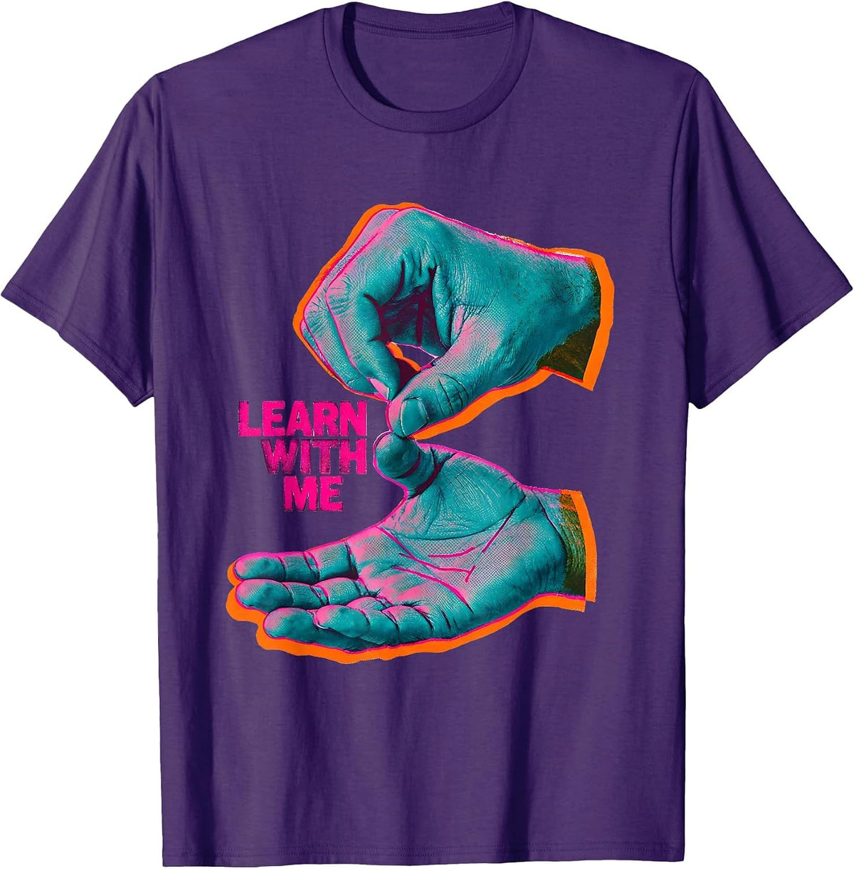 Learn With Me Risograph ASL Sign Language Teacher Advocacy T-Shirt - Purple