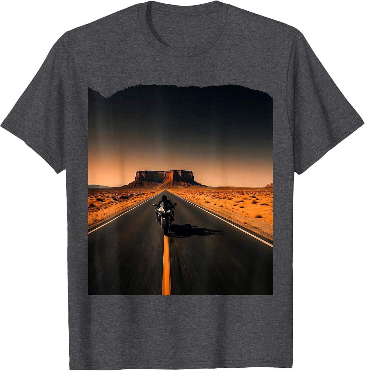 Desert Highway Motorcycle Freedom Graphic T-Shirt - Dark Heather Grey