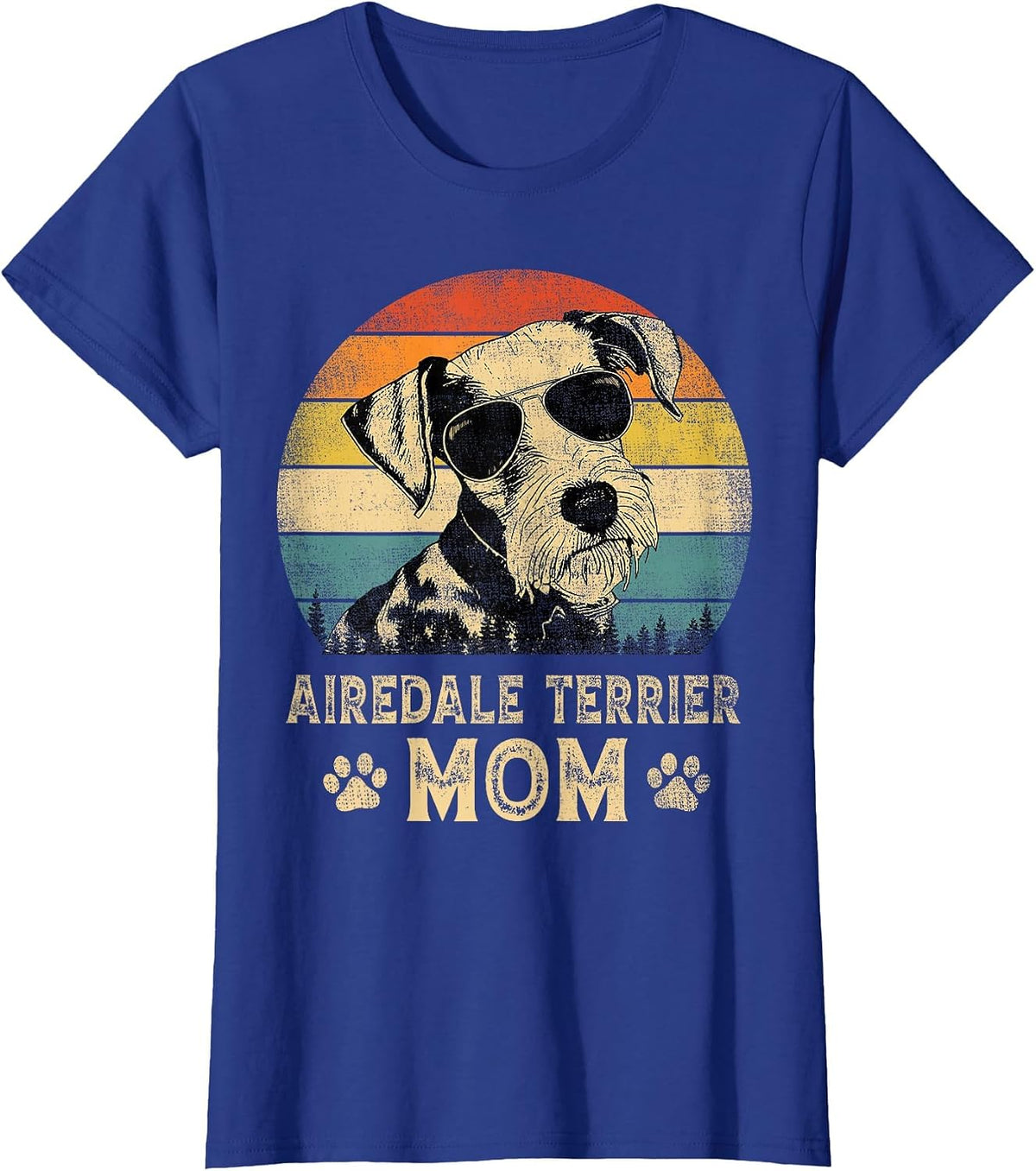 Vintage Airedale Terrier Mom Dog Lovers Mother’s Day T-Shirt - Royal Blue