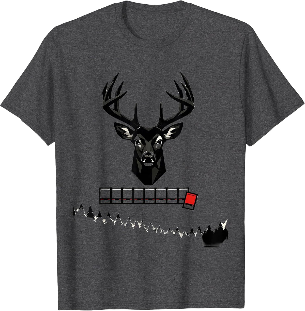 Geometric Whitetail Buck Head Deer Hunting Dad Humor T-Shirt - Dark Heather Grey