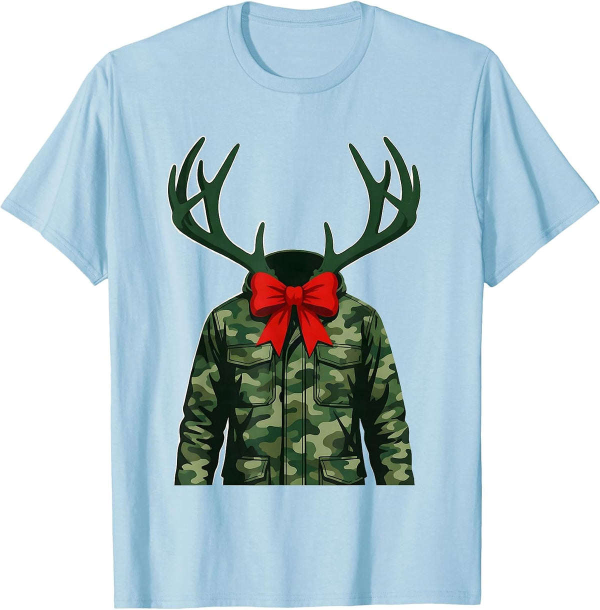 Men's Camo Hunter Jacket Silhouette Christmas Deer Hunting Gift T-Shirt - Baby Blue