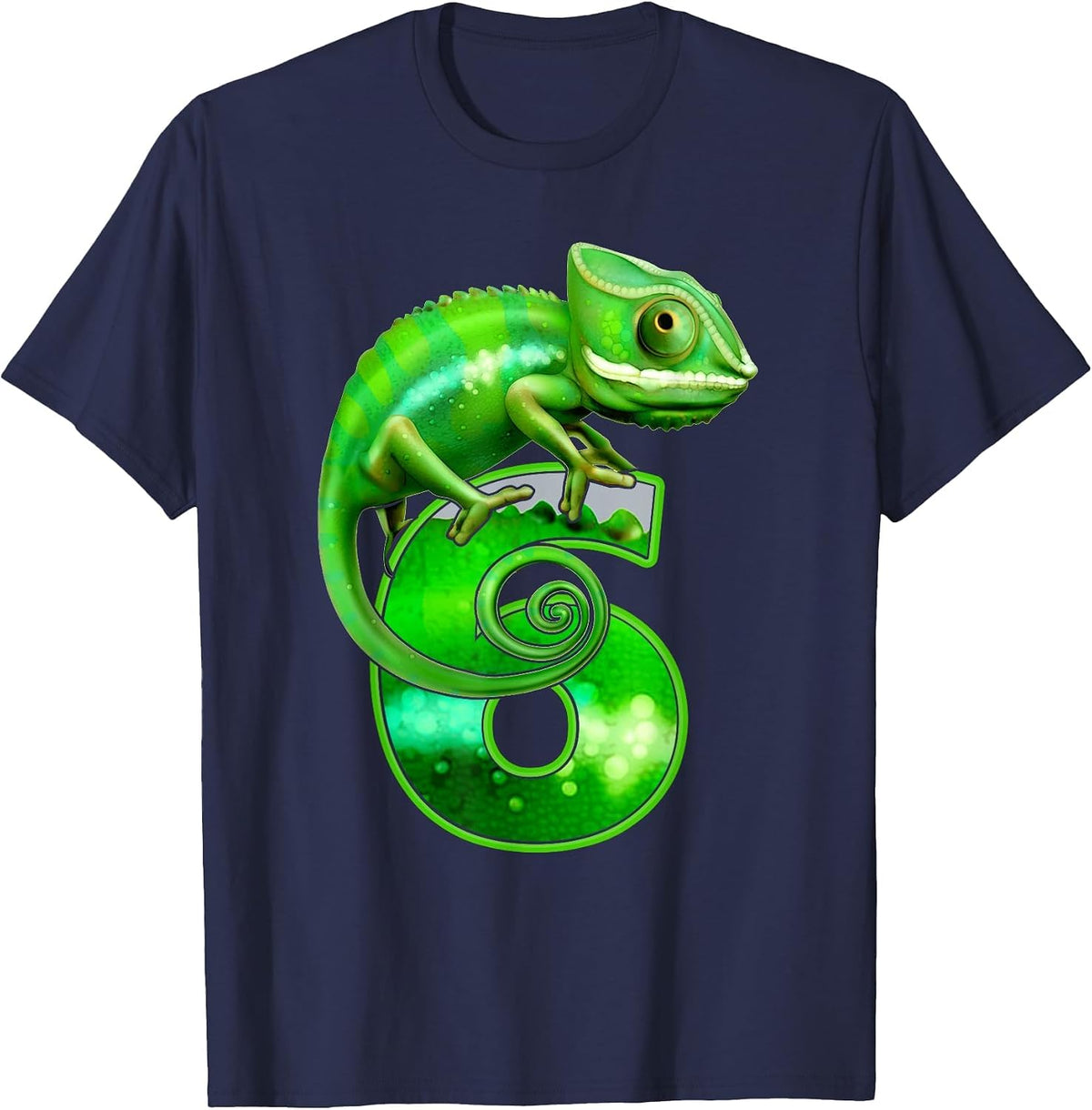 Kids 6 Years Old Lizard 6th Birthday Party Chameleon T-Shirt - Navy Blue