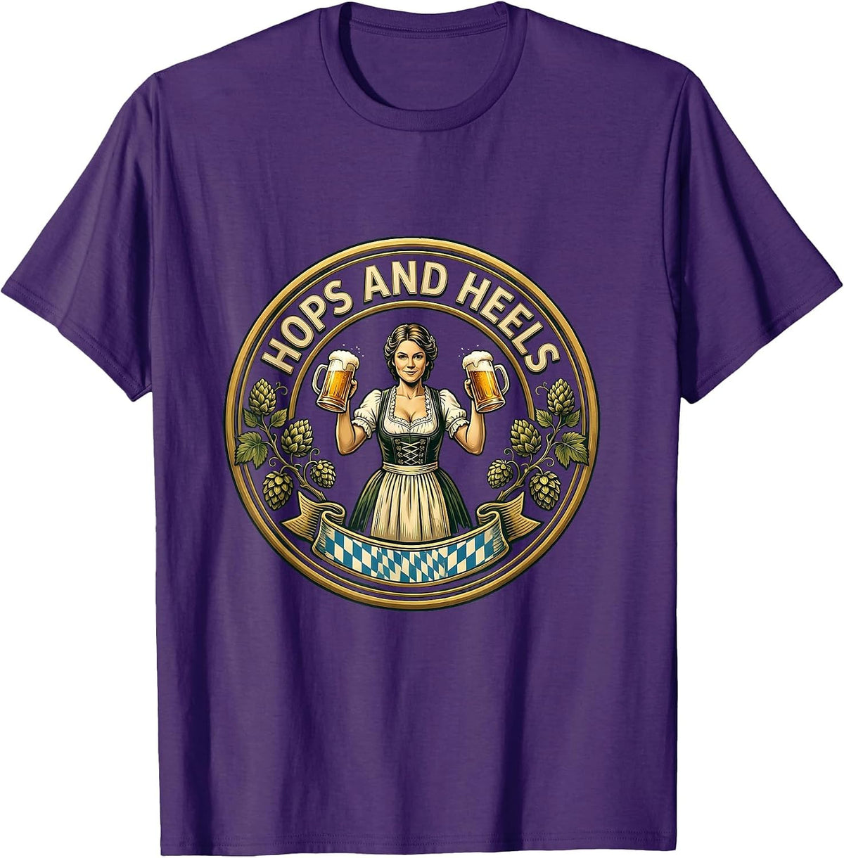 Hops and Heels Oktoberfest Celebration Design T-Shirt - Purple