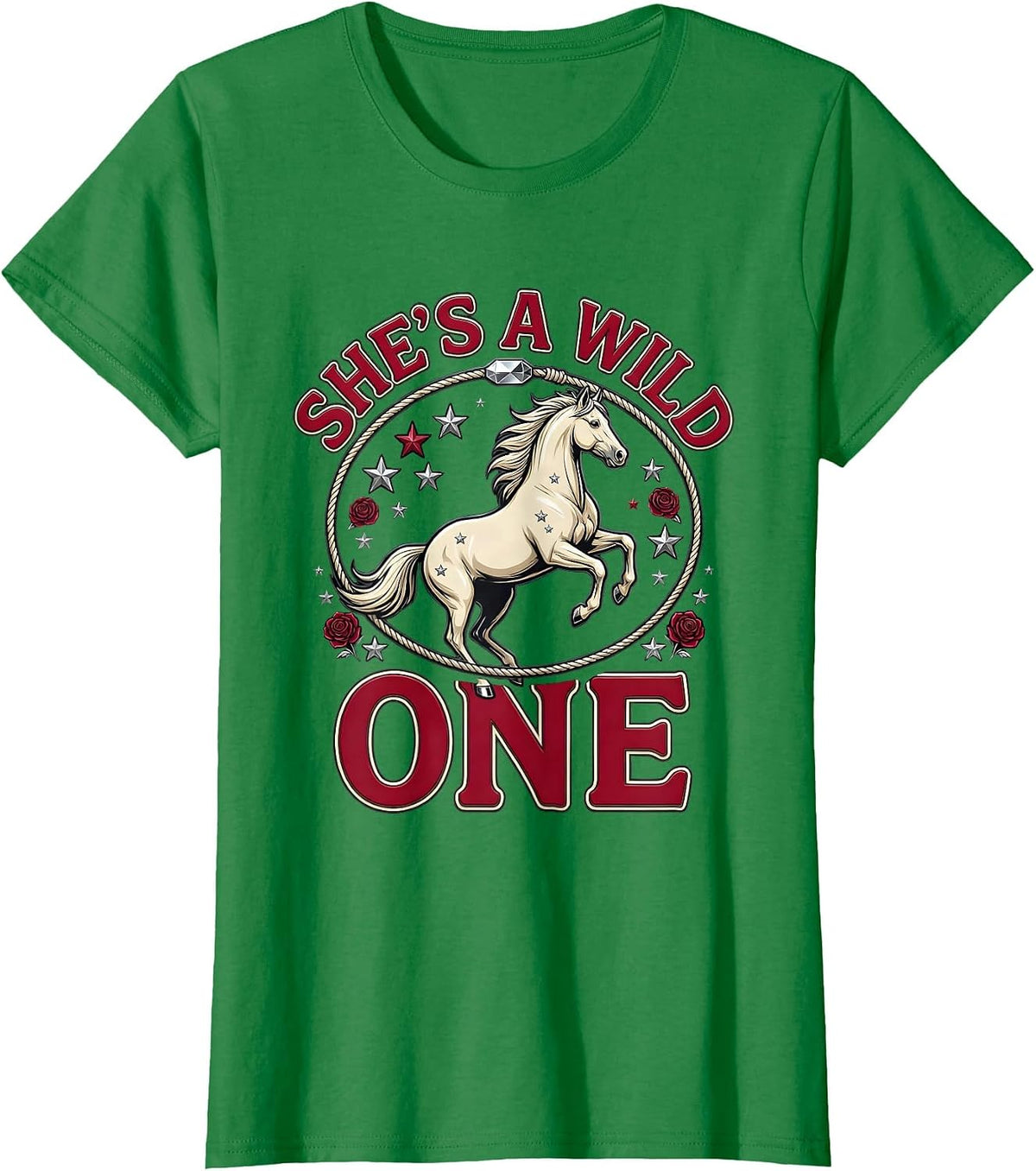 She's a Wild One Western Cowgirl Design T-Shirt - Kelly Green