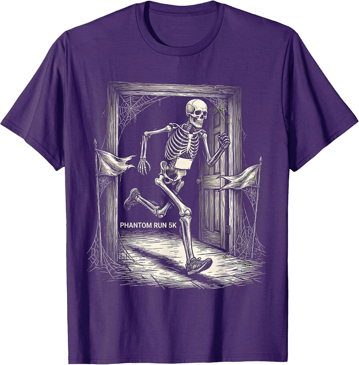 Phantom Run 5K Funny Skeleton Runner Halloween 5K Race T-Shirt - Purple