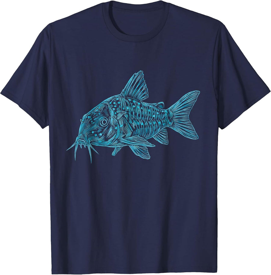 Cory Catfish Corydoras Freshwater Aquarium T-Shirt - Navy Blue