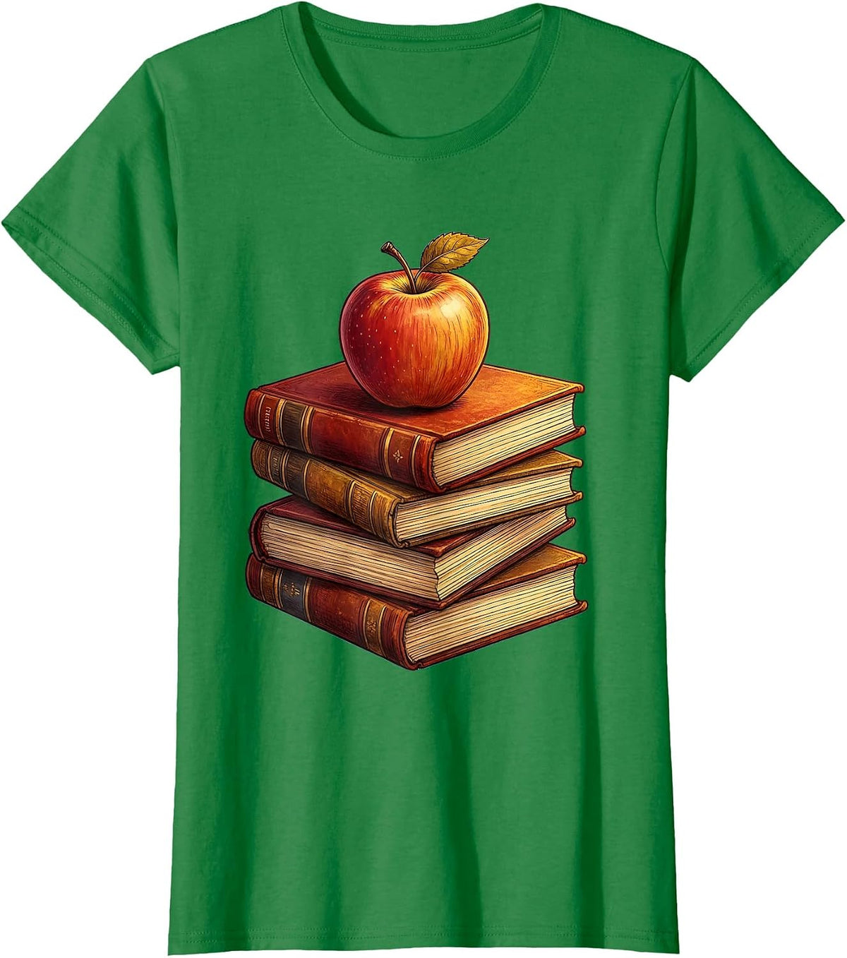 Middle School Teacher Stacked Textbooks Apple Gift T-Shirt - Kelly Green