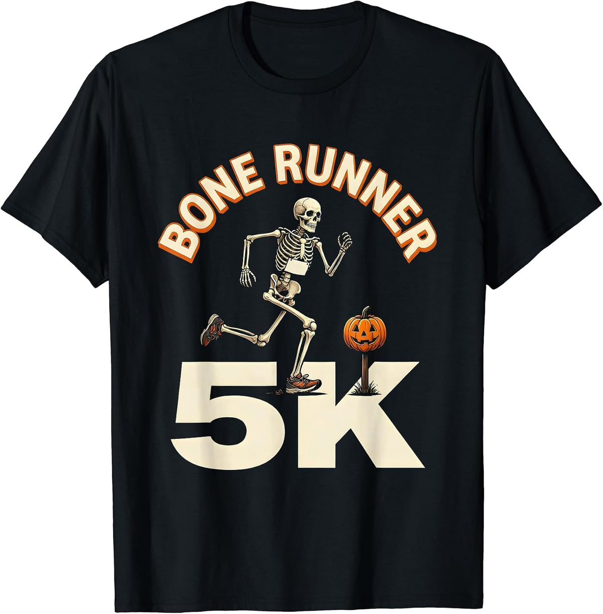 Men's Bone Runner 5K Funny Running Skeleton Halloween Fun Run T-Shirt - Black