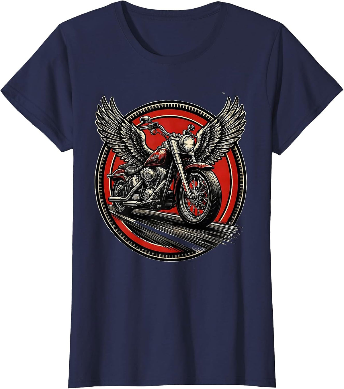 Women's Vintage Motorcycle Freedom Open Highway Graphic T-Shirt - Navy Blue