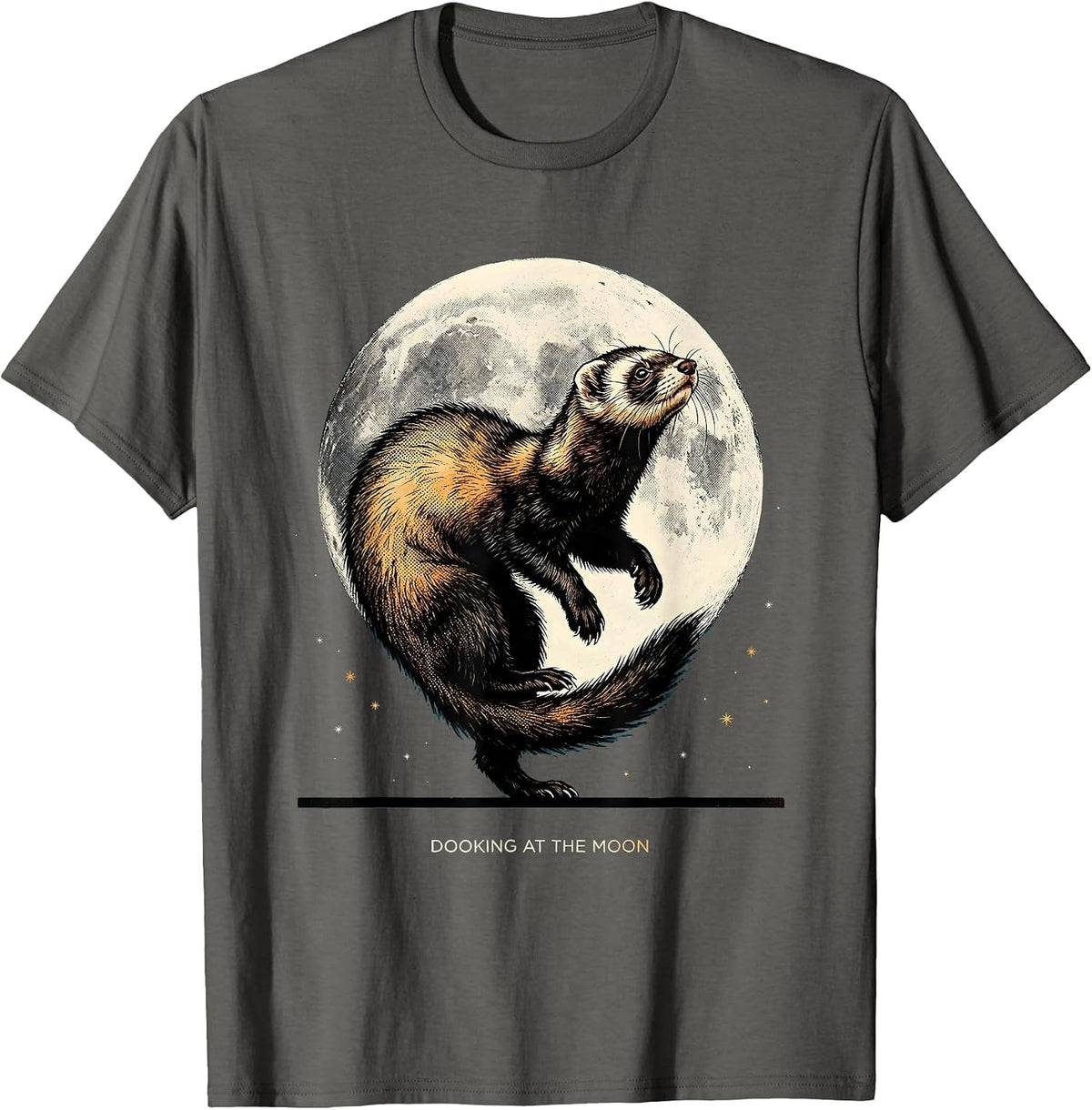 Dooking at the Moon Funny Ferret Lover Pet Humor T-Shirt - Asphalt Grey