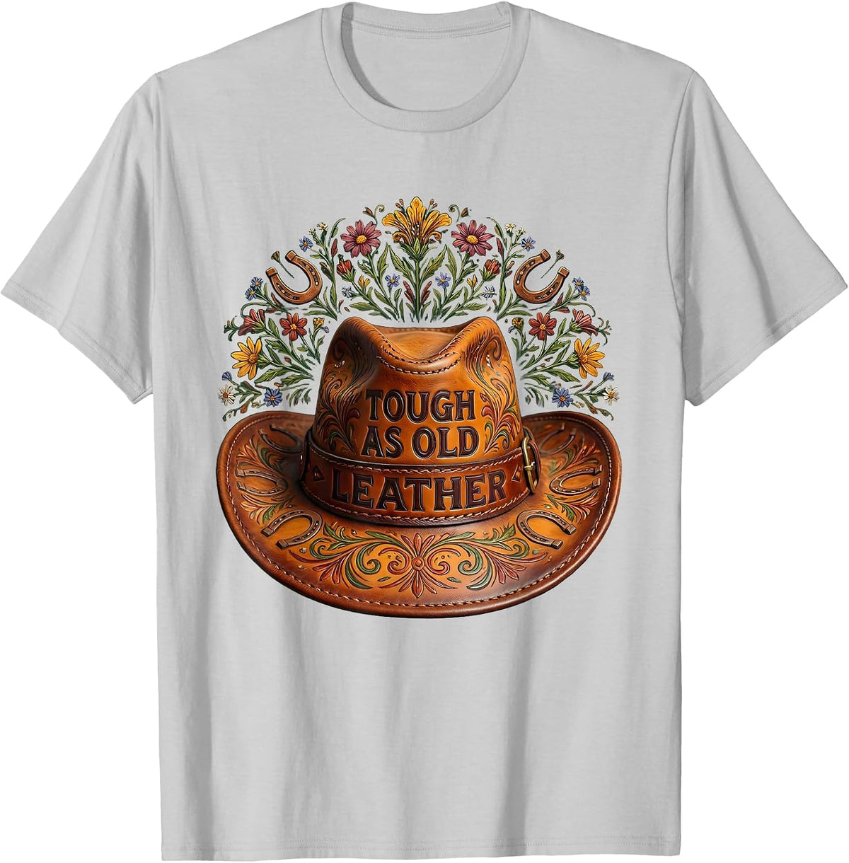 Men's Tough as Old Leather Cowboy Western Design T-Shirt - Silver Grey