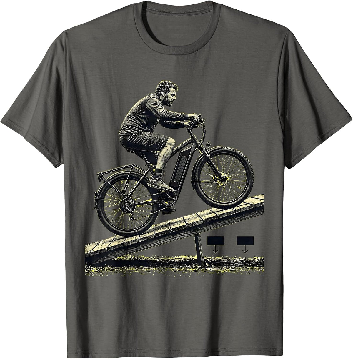 Men's Old Guy On An E-Bike Stencil Graphic Cycling Humor T-Shirt - Asphalt Grey