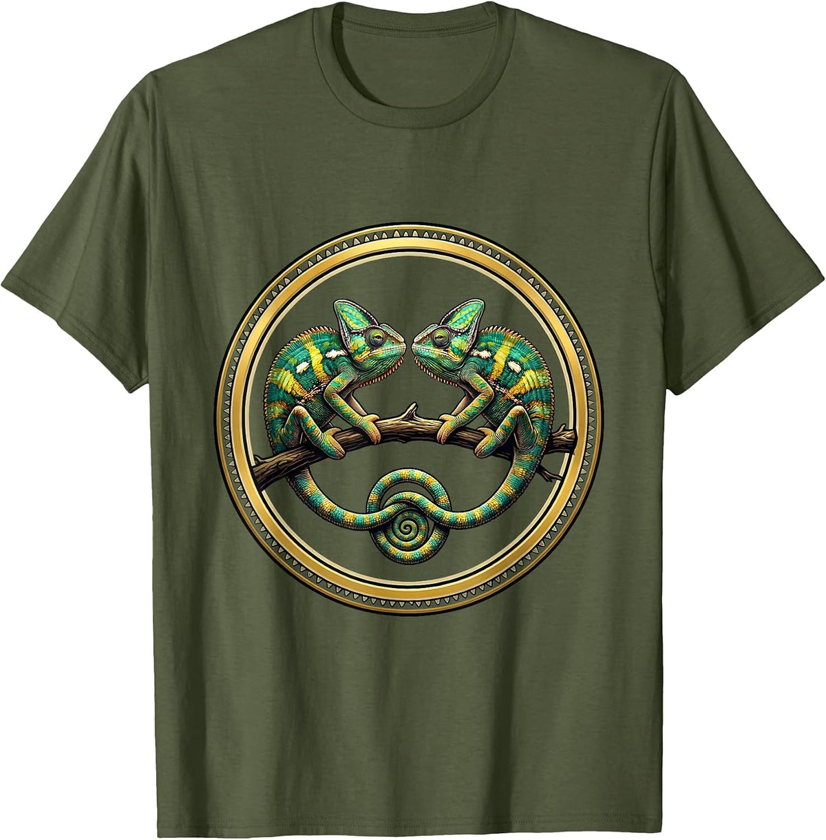 Twin Day Matching Chameleons Spirit Week Design T-Shirt - Olive Green