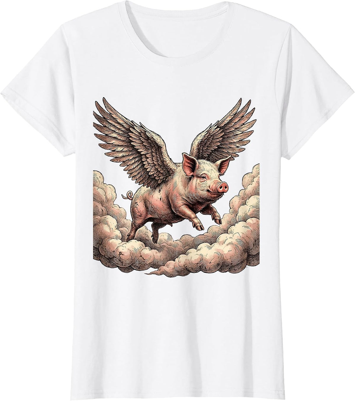 Winged Pig Flying Through the Clouds T-Shirt - White