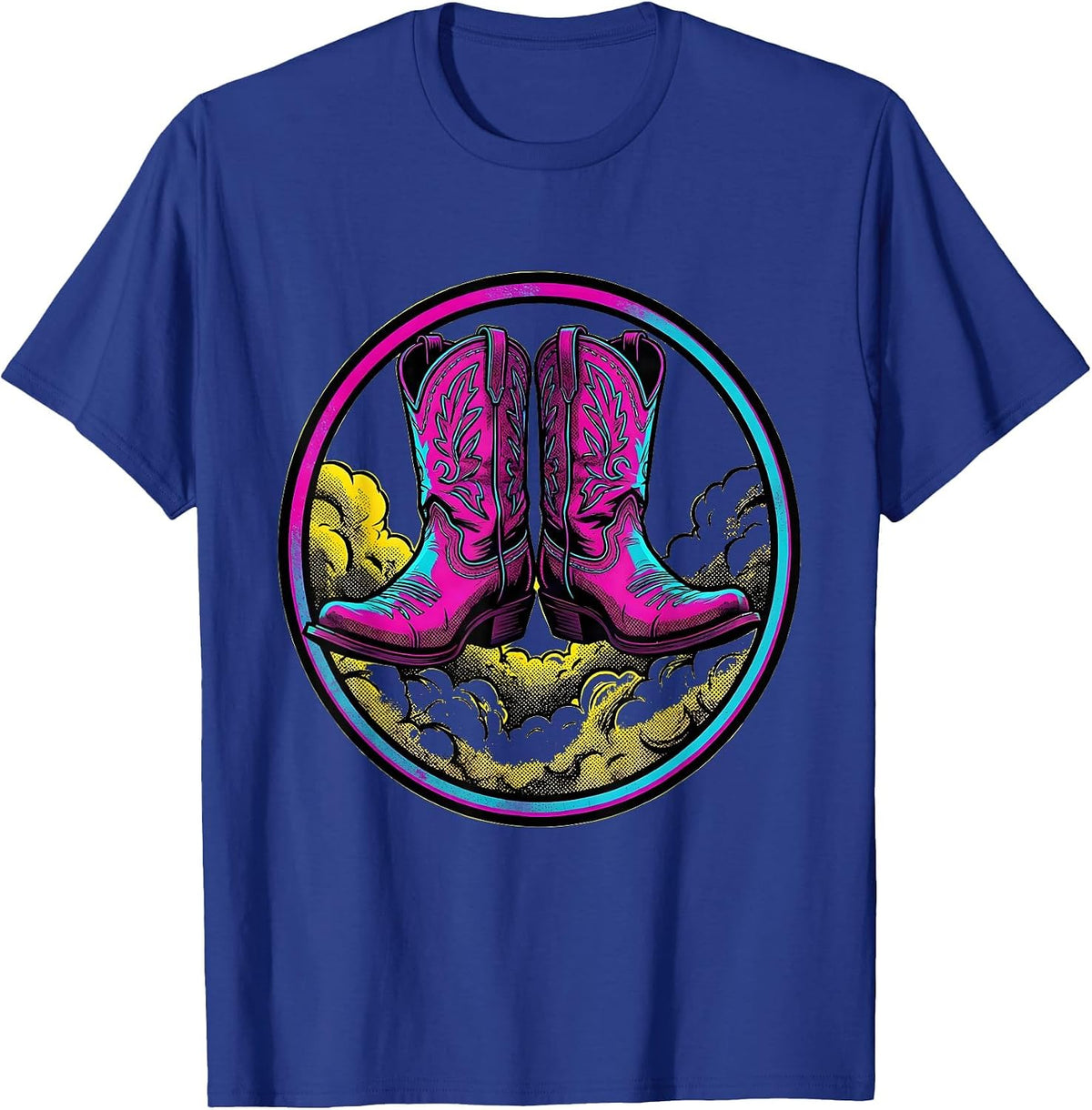 Men's Cowboy Boots Kicking Dust Western Graphic Tee T-Shirt - Royal Blue