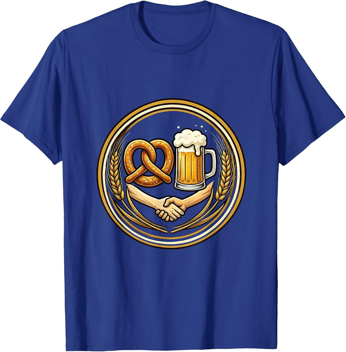 Men's Pretzel and Beer Mug Holding Hands Funny Beer T-Shirt - Royal Blue