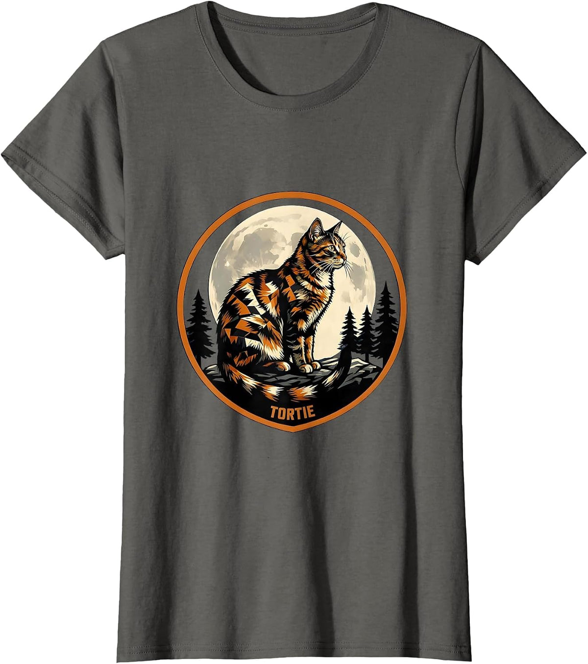 Women's Tortie 90s Retro Moonlit Cat Breed Portrait Vintage T-Shirt - Asphalt Grey