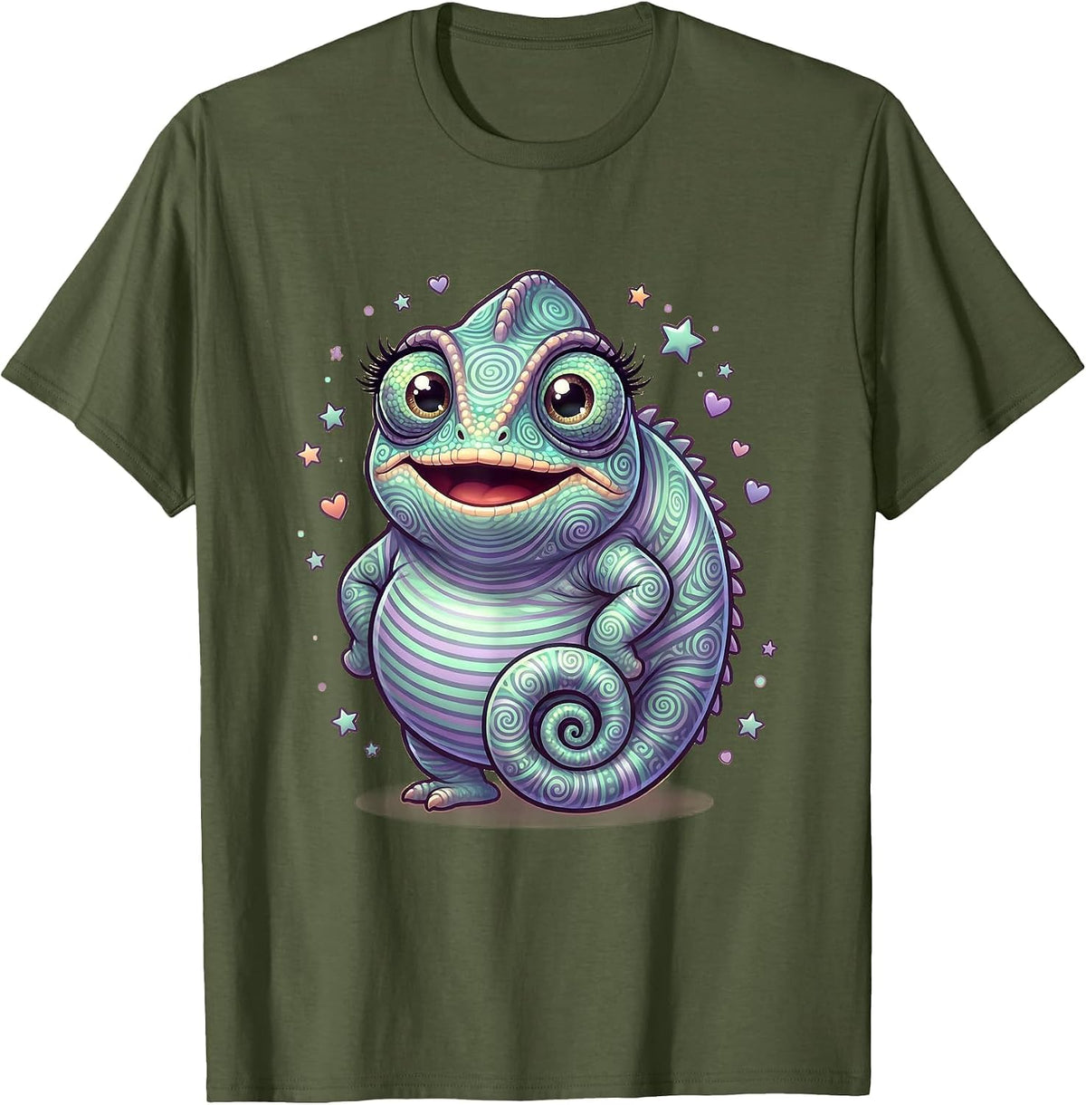 Men's Kids Tie Dye Chameleon Swirling Spiral Pattern T-Shirt - Olive Green