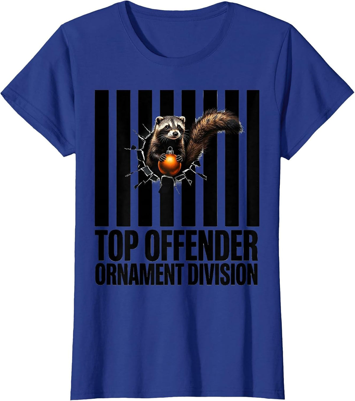 Women's Top Offender Ornament Division Funny Ferret Lover Christmas T-Shirt - Royal Blue