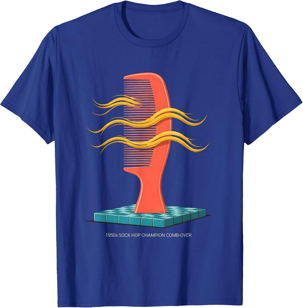 1950s Sock Hop Champion Comb-Over Retro Rockabilly Party T-Shirt - Royal Blue