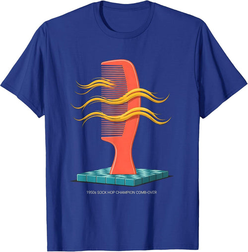 1950s Sock Hop Champion Comb-Over Retro Rockabilly Party T-Shirt - Royal Blue