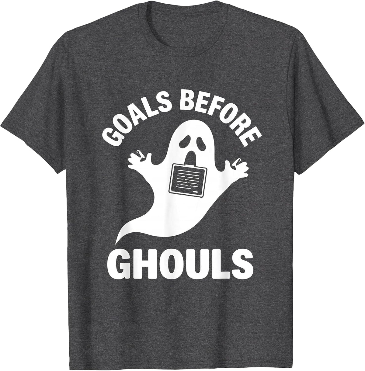 Goals Before Ghouls Funny SLP Halloween Speech Therapy T-Shirt, Men, Dark Heather Grey, Small - As Pictured