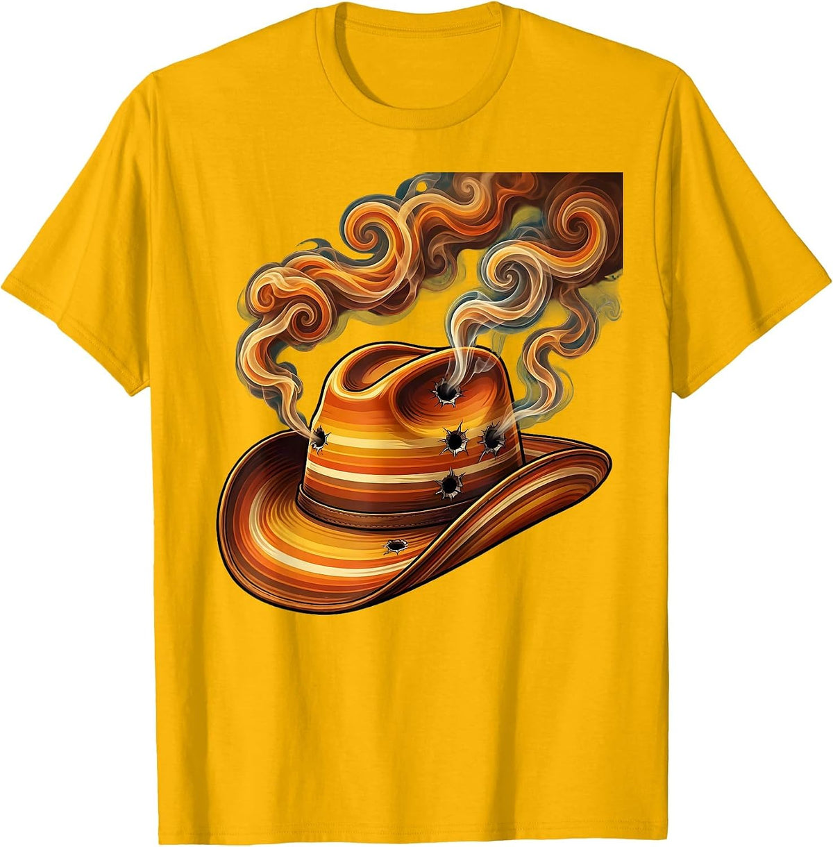 Bullet Hole Cowboy Hat Wild West Graphic T-Shirt - Golden Yellow