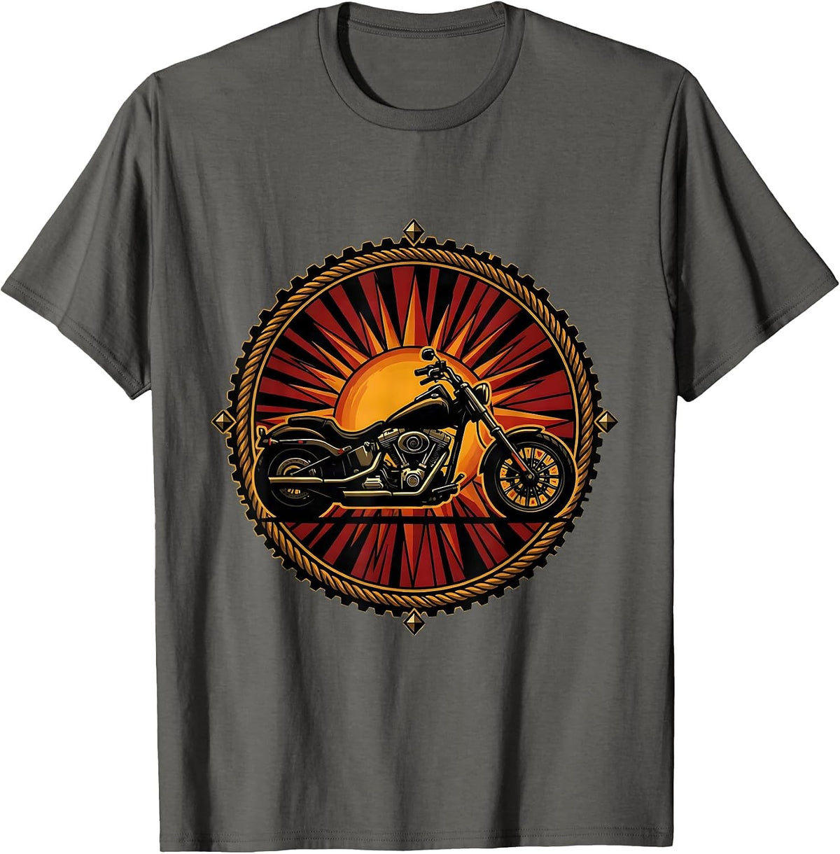 Men's Vintage Chopper Sunset Silhouette Motorcycle T-Shirt - Asphalt Grey