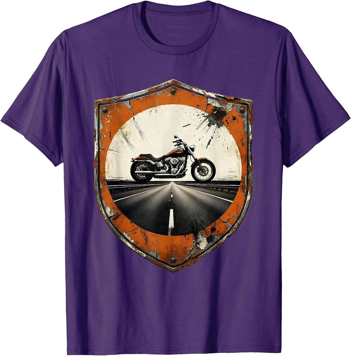 Motorcycle Silhouette Route 66 Open Road USA T-Shirt - Purple
