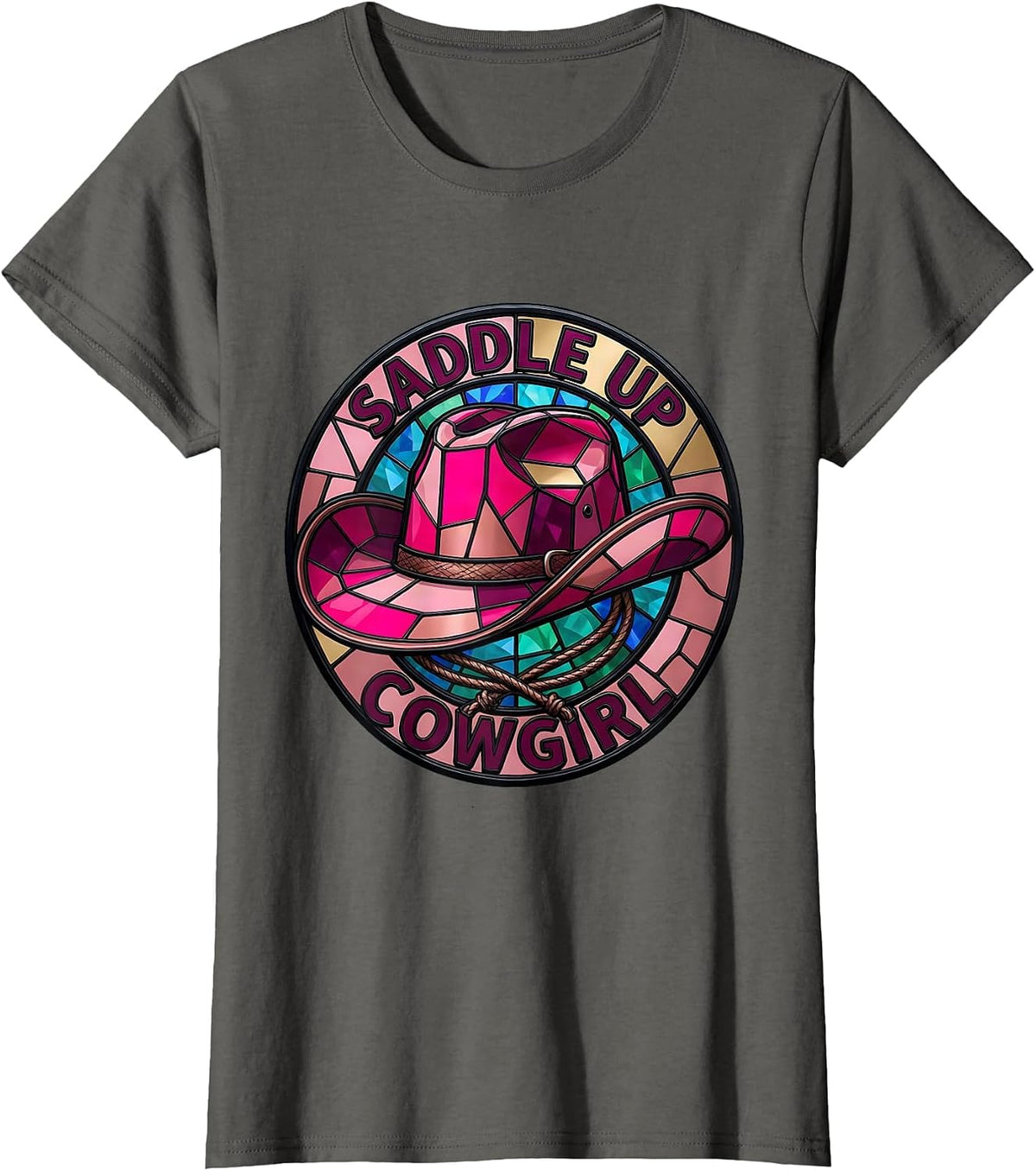 Women's Saddle Up Cowgirl Pink Western Design T-Shirt - Asphalt Grey