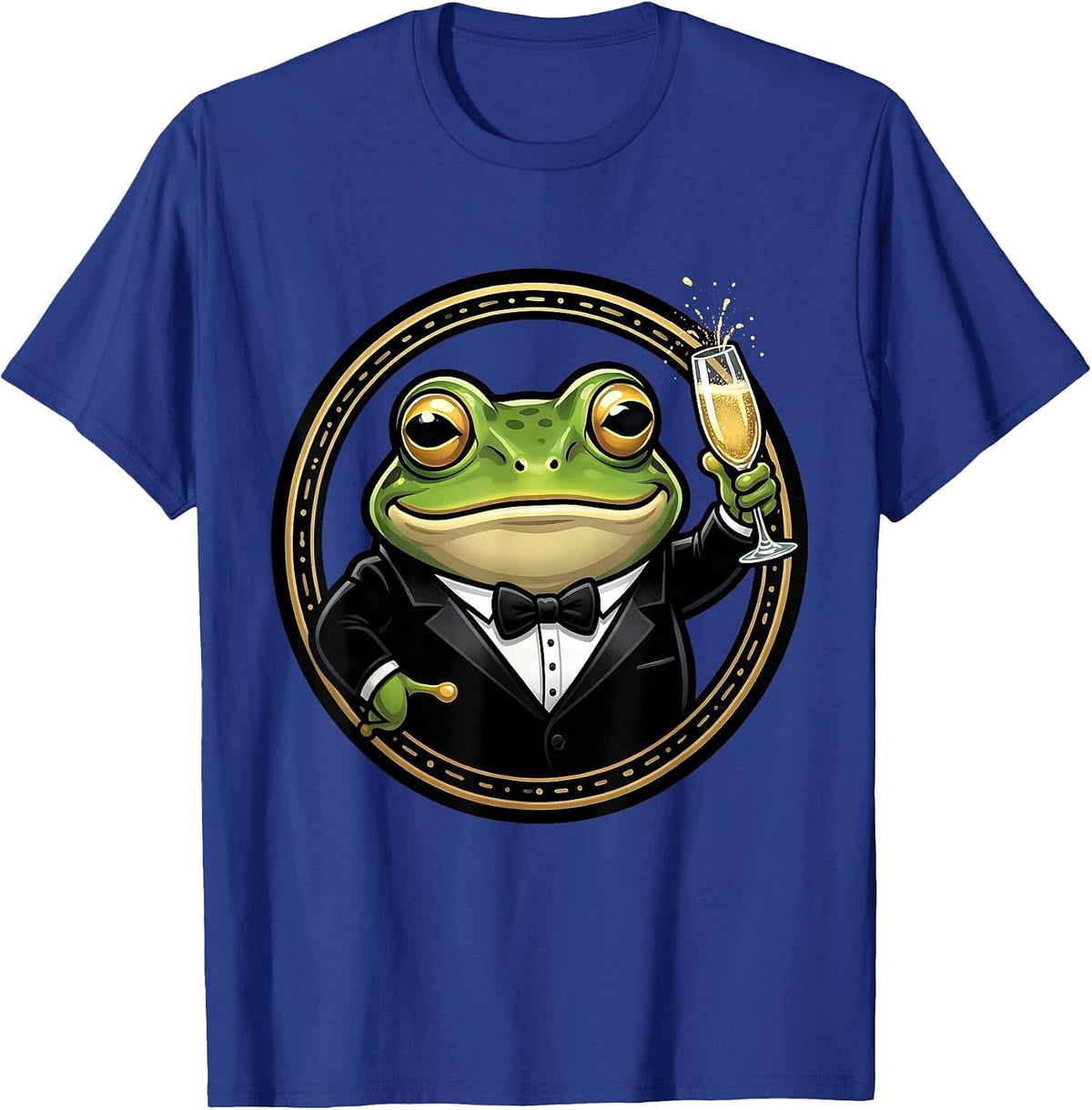 Dapper Frog in Tuxedo with Champagne Glass T-Shirt - Royal Blue