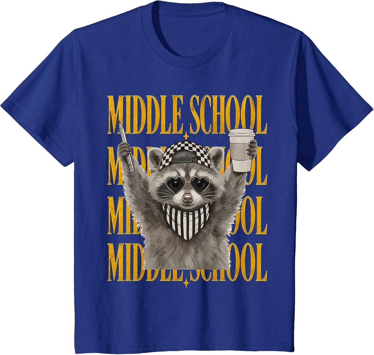 Middle School Teacher Feral Raccoon Back to School Student T-Shirt - Royal Blue