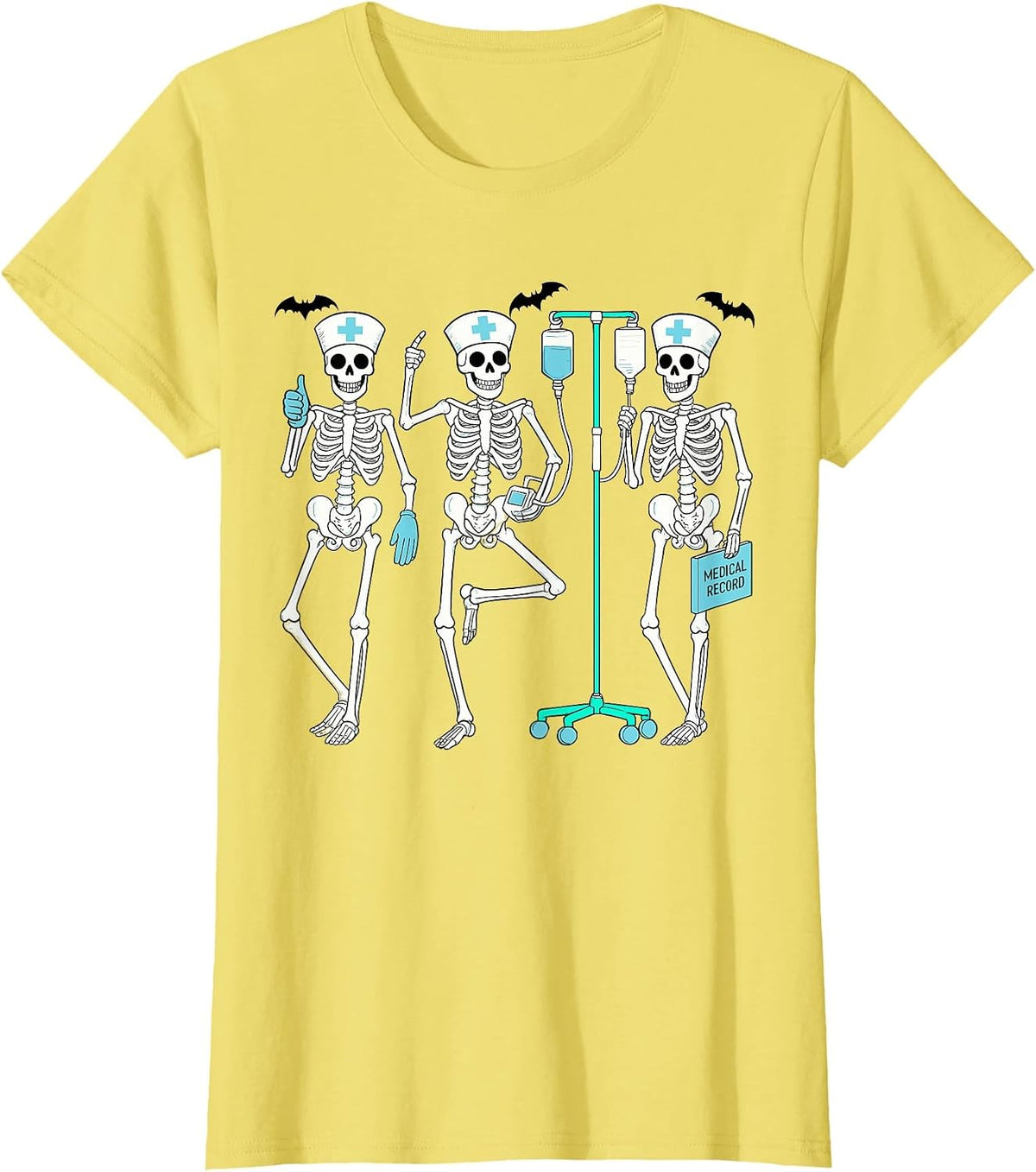 Nursing Halloween Skeleton Nurse Healthcare Spooky Nurse T-Shirt - Lemon Yellow