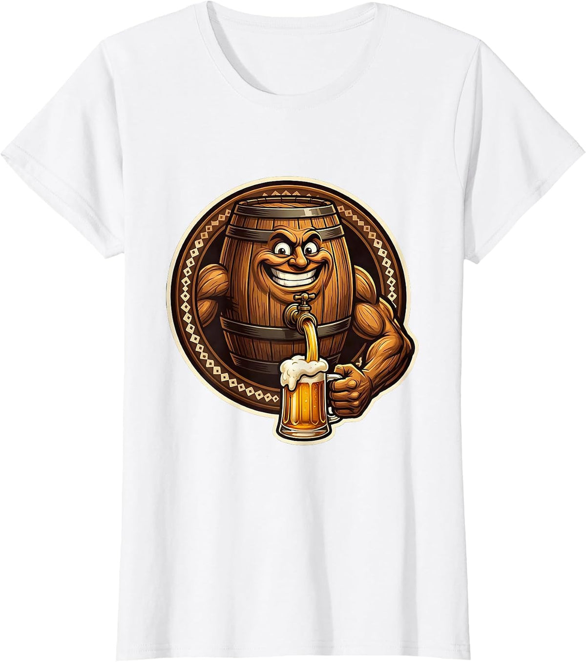 Women's Oktoberfest Beer Barrel Tap Pouring Golden Beer T-Shirt - White