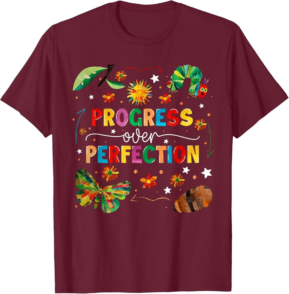 Progress Over Perfection Teacher Student Back to School T-Shirt - Burgundy