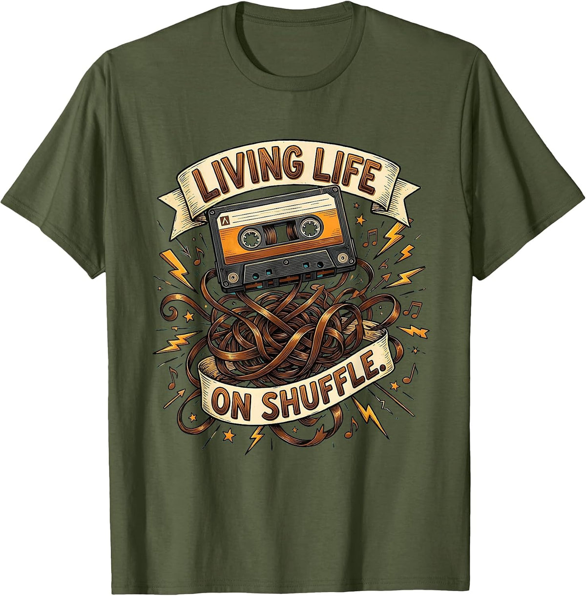Living Life On Shuffle ADHD Awareness Design T-Shirt - Olive Green