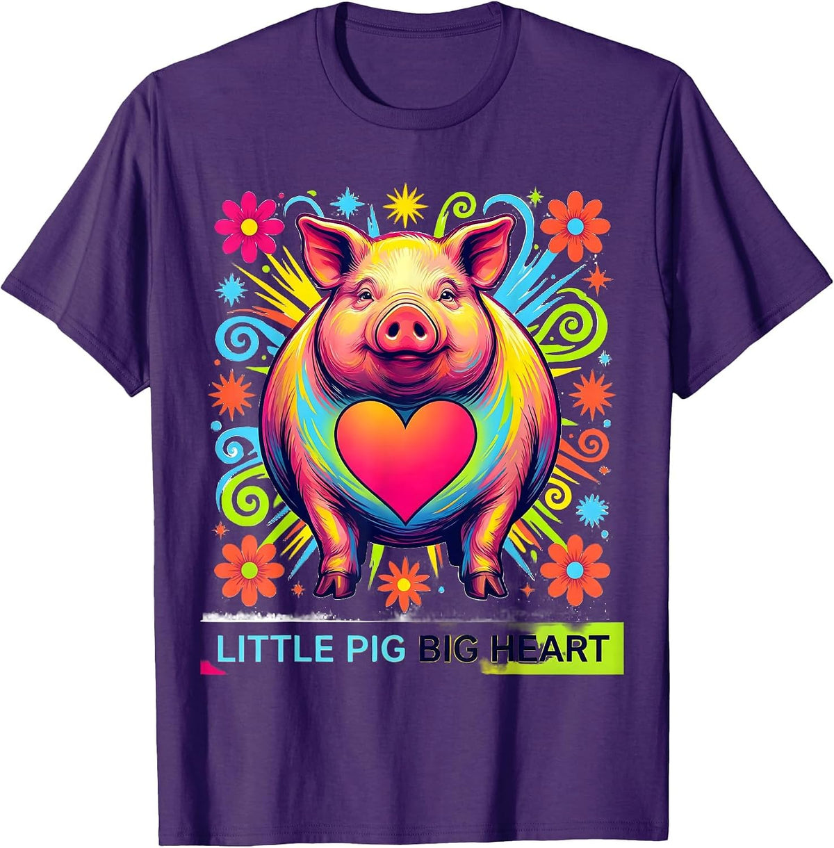 Little Pig Big Heart Cute Pig Lover Design T-Shirt - Purple