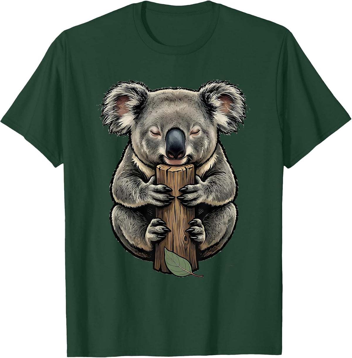 Men's Koala Hugging Post Cute Animal Lover Humor T-Shirt - Dark Green
