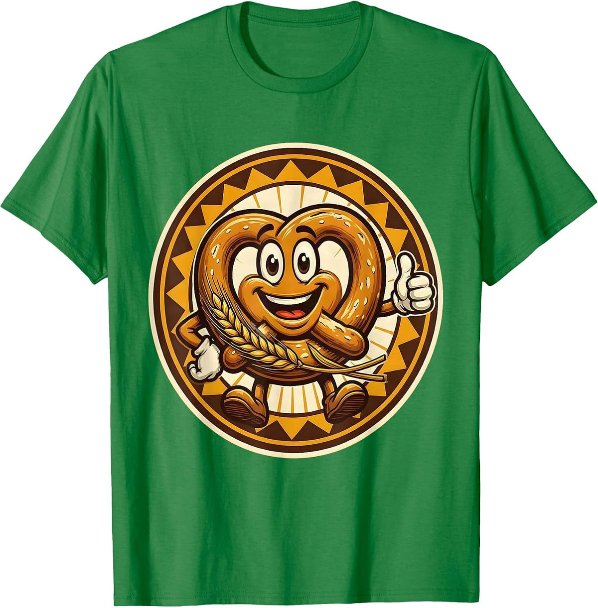 Men's German Pretzel and Wheat Stalk Illustration T-Shirt - Kelly Green