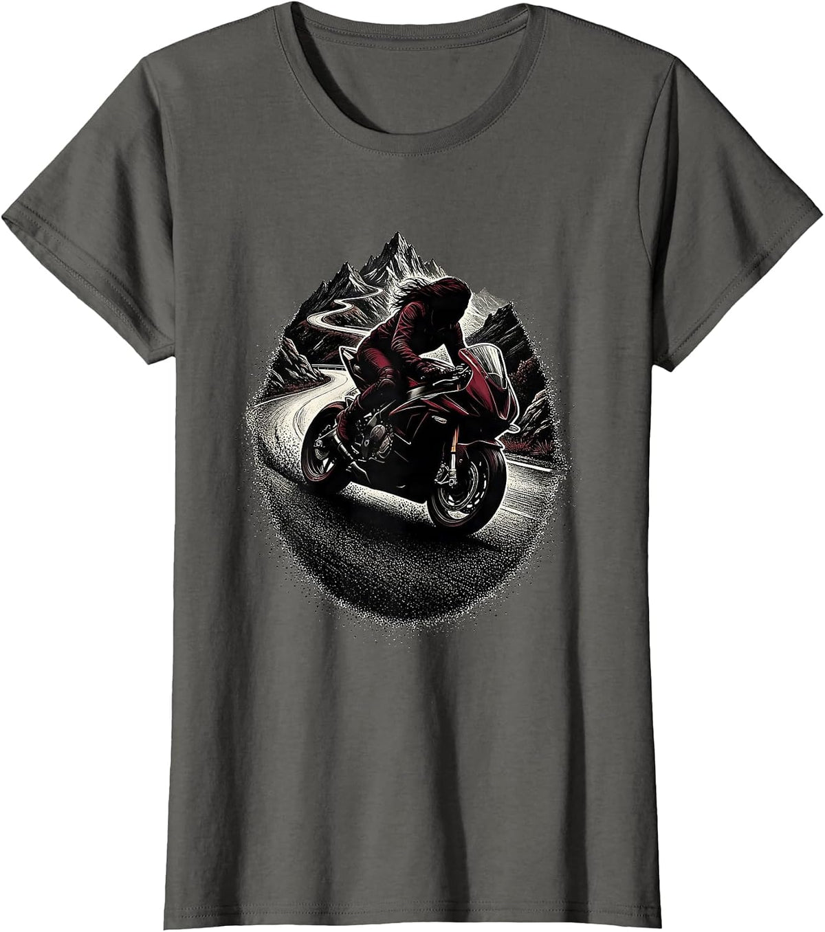 Women's Biker Leaning Into Mountain Road Curve Graphic T-Shirt - Asphalt Grey