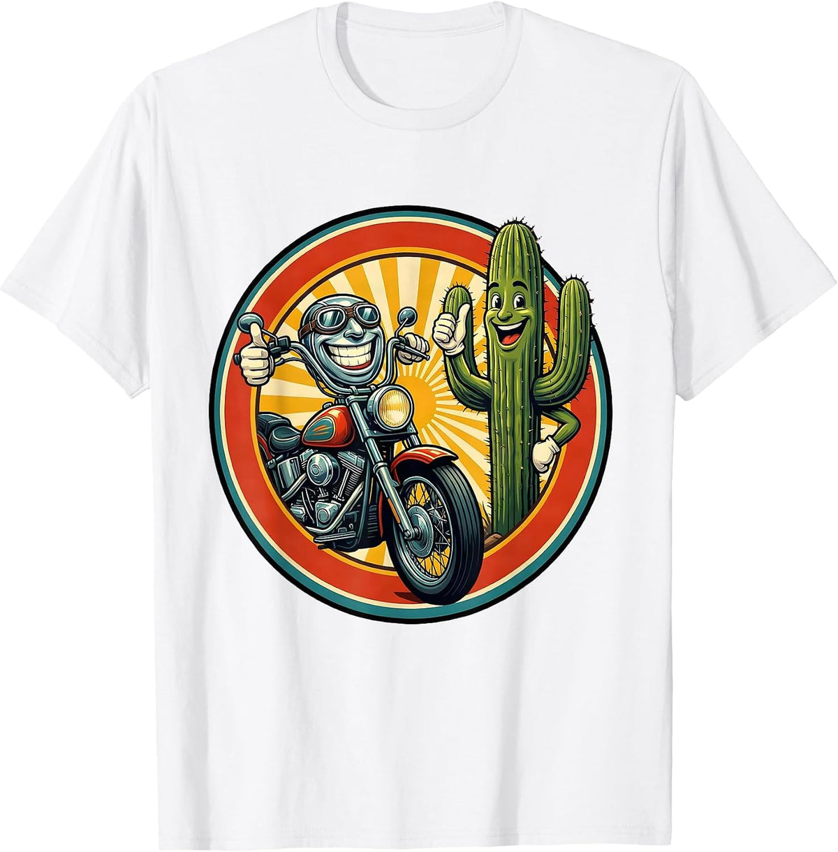 Men's Route 66 Retro Motorcycle Saguaro Cactus Design T-Shirt - White