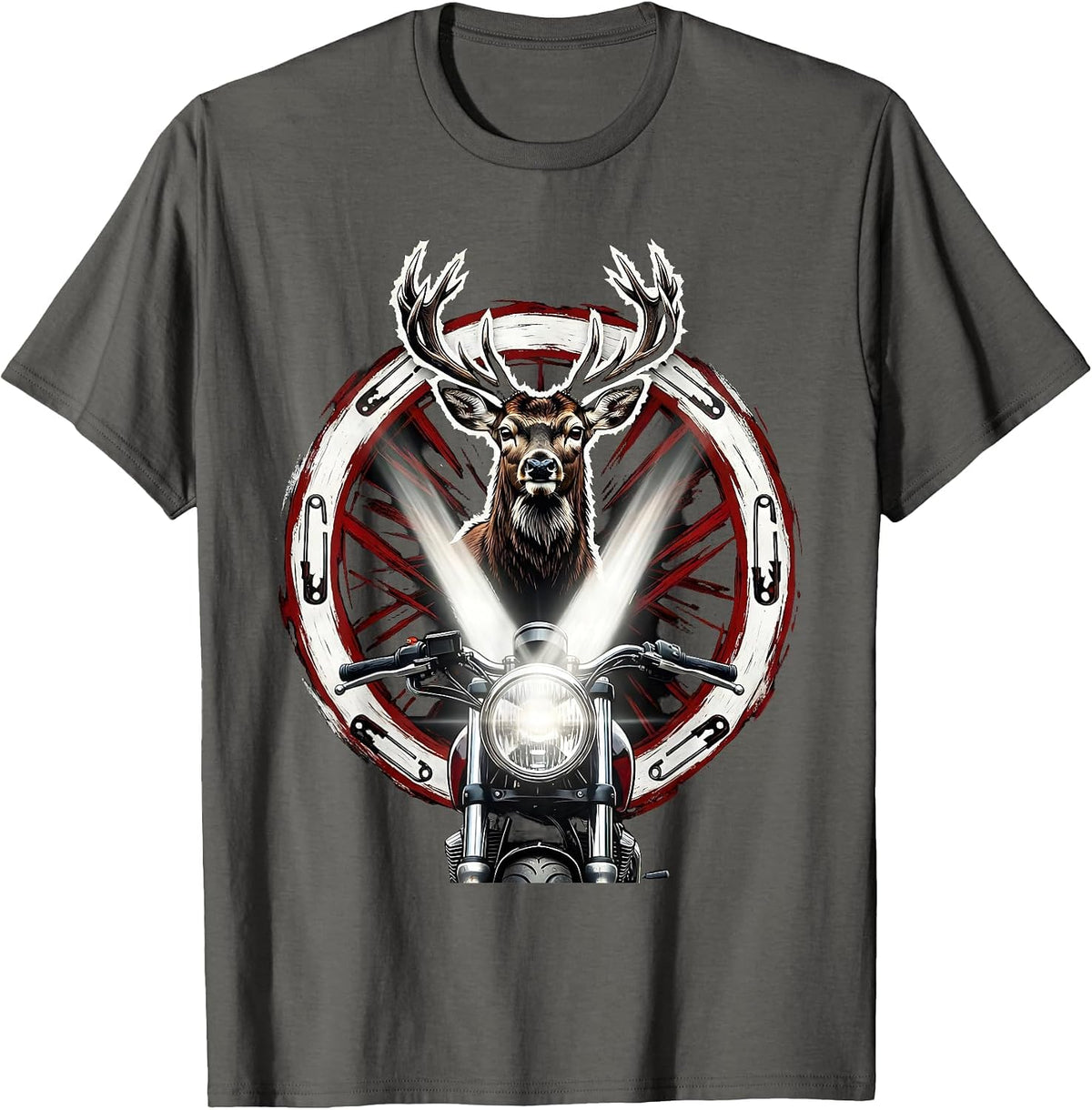 Men's Motorcycle Headlight Deer Encounter Graphic T-Shirt - Asphalt Grey