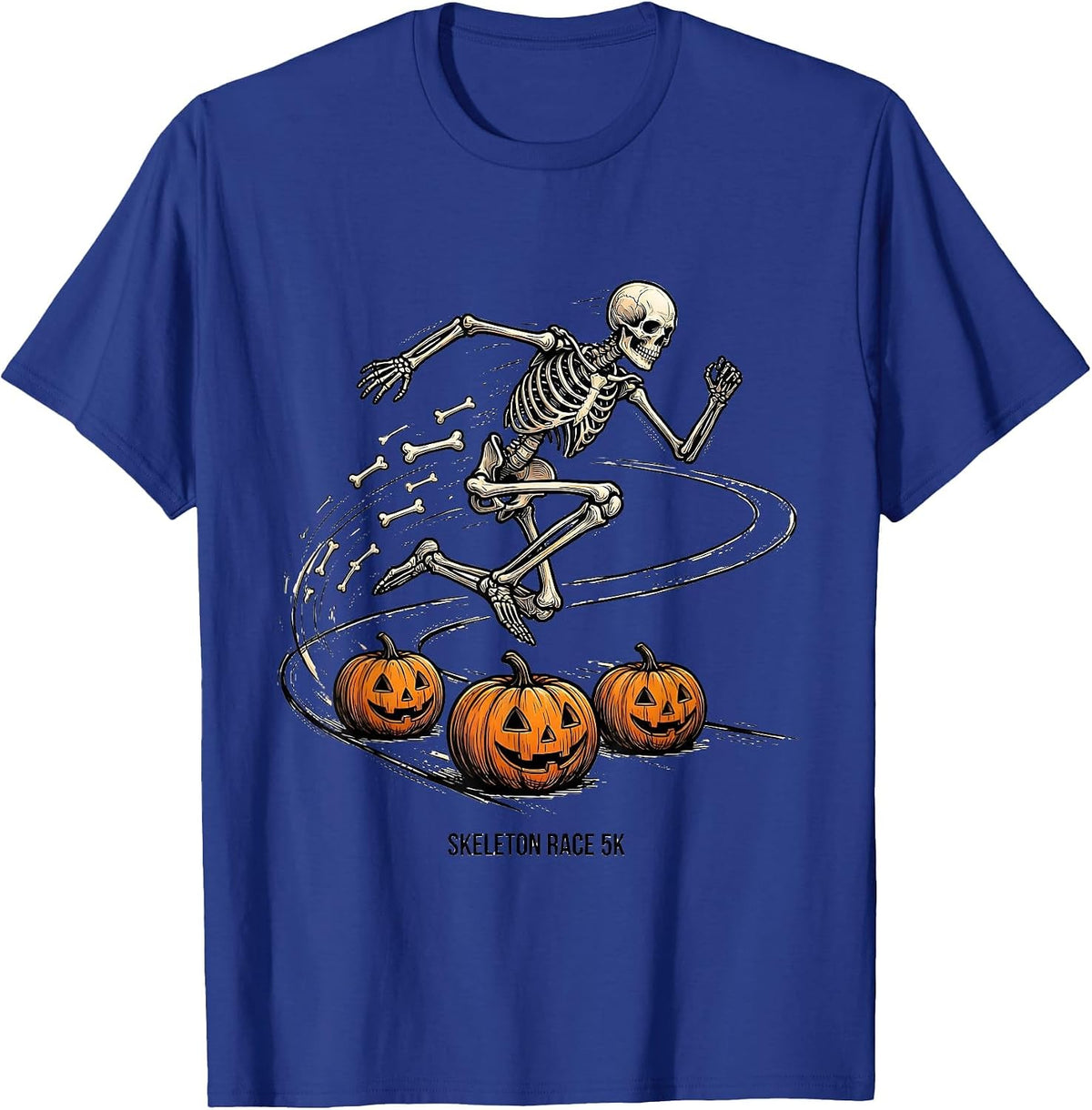 Men's Skeleton Race 5K Funny Halloween Running Costume Runner T-Shirt - Royal Blue