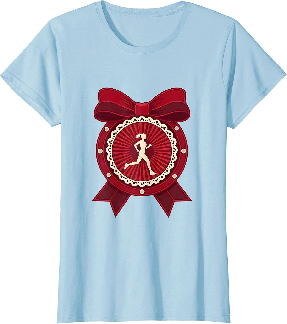 Women's Runner Silhouette Sun Circle Athleisure Design T-Shirt - Baby Blue