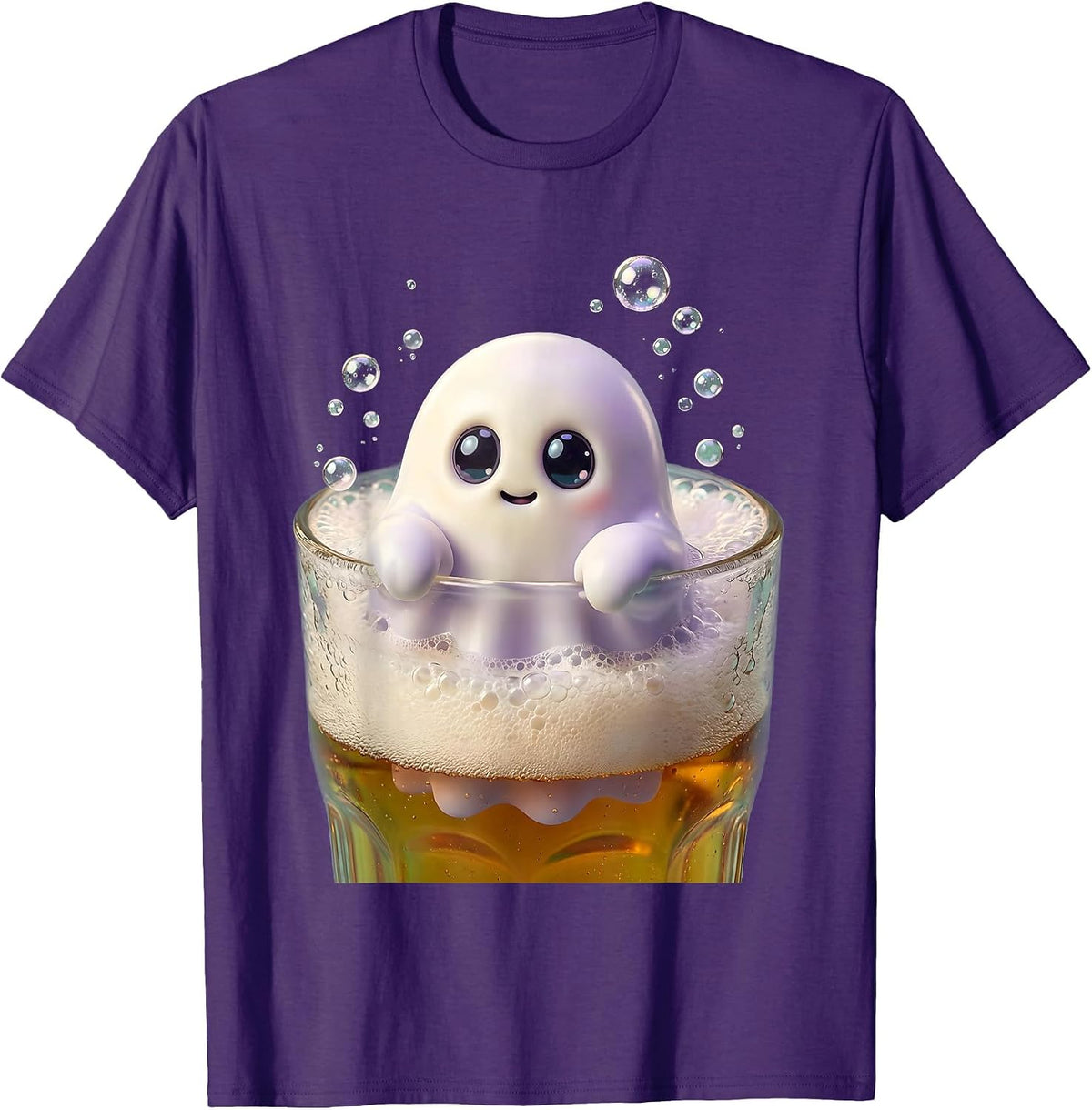 Tiny Ghost Peeking Out of a Pint Glass T-Shirt - Purple