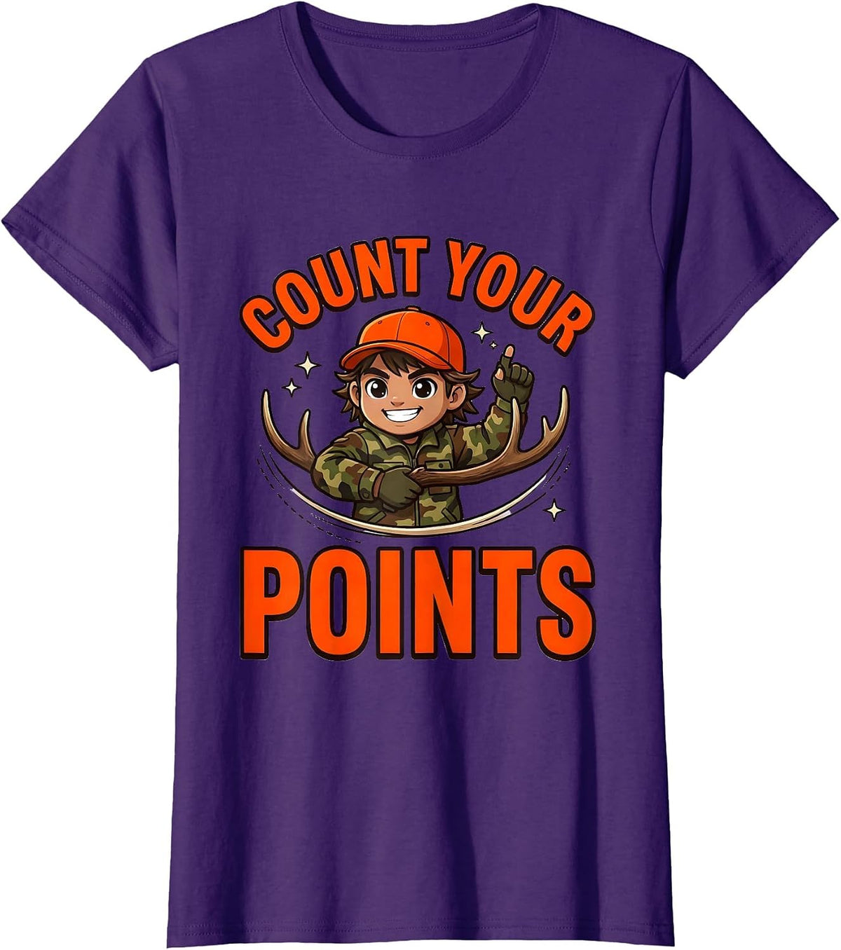 Women's COUNT YOUR POINTS Funny Deer Hunter Hunting Camp T-Shirt - Purple